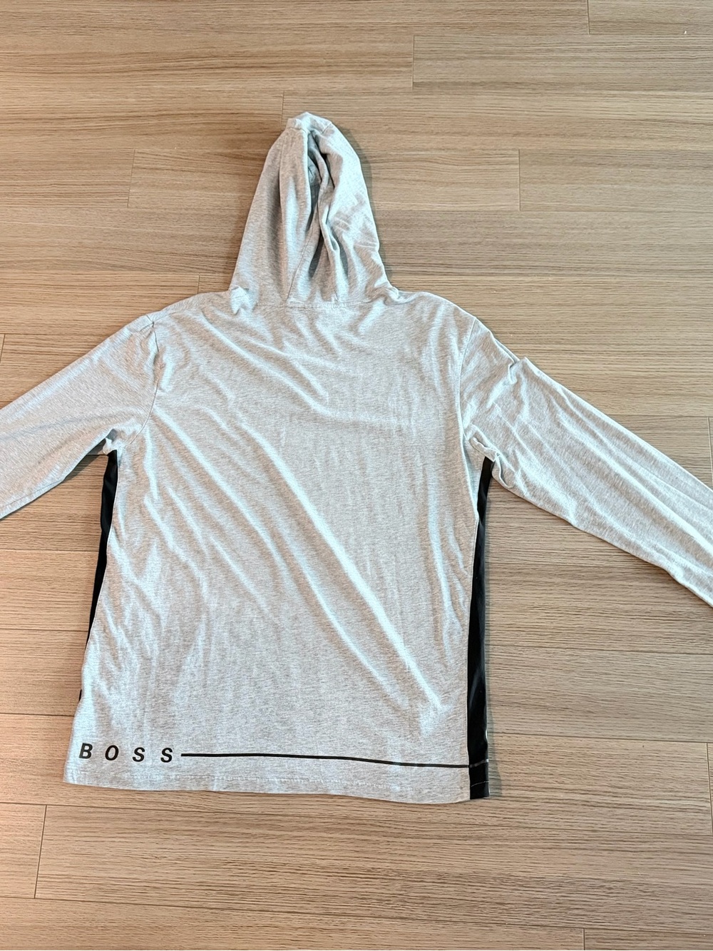 HUGO BOSS Men's Large Gray Black Stretch Cotton Lightweight Logo Hoodie - Picture 3 of 11